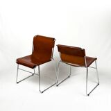 Set of 4 vintage Italian chrome & leather chairs 1970s