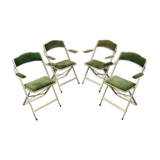 Set of 4 vintage folding armchairs in green velvet