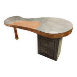 Desk In Slate And Copper Marquetry, Signed, Dated, Probably Unique Piece