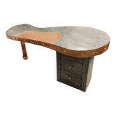 Desk In Slate And Copper Marquetry, Signed, Dated, Probably Unique Piece