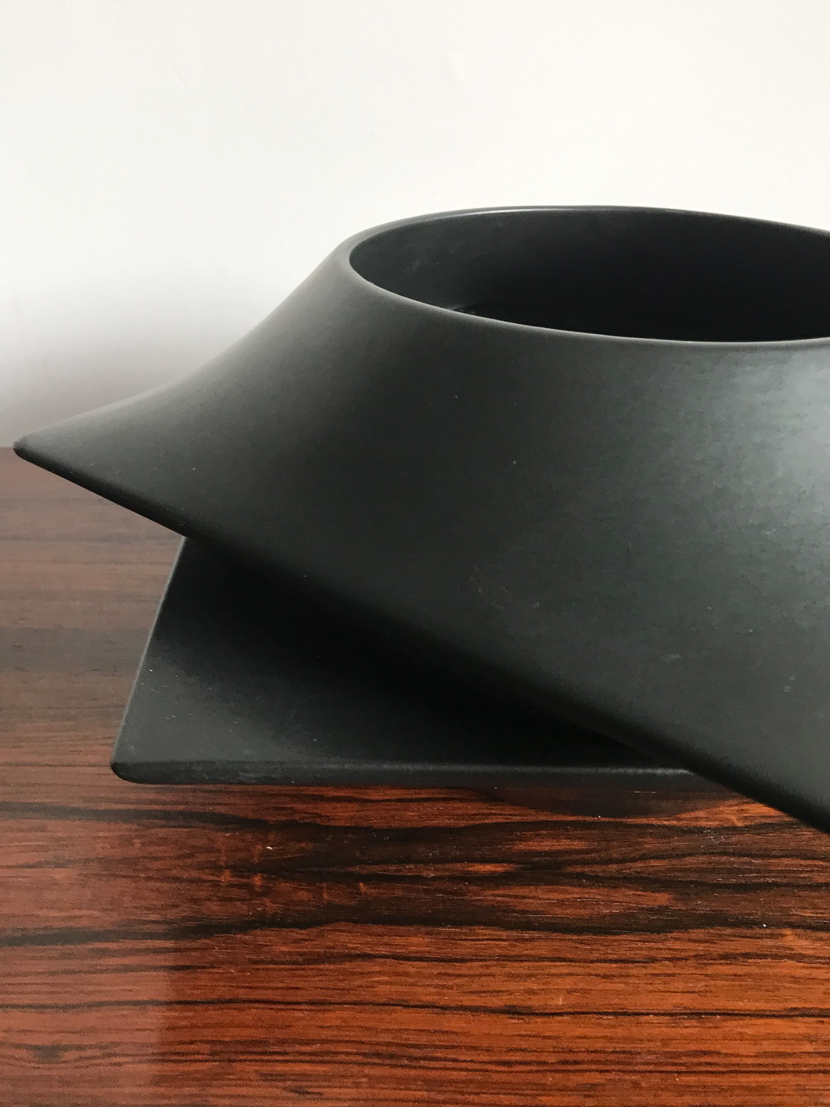 Franco Pozzi Italian black ceramic centerpiece vase 1960s