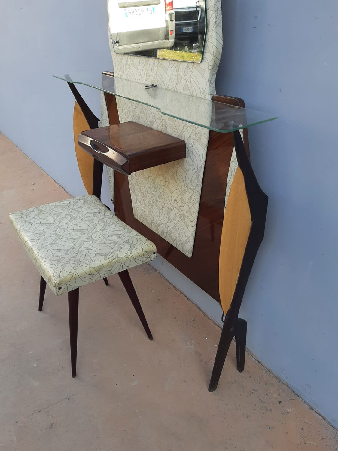 Dressing table or vintage entrance furniture with its 1960s seat