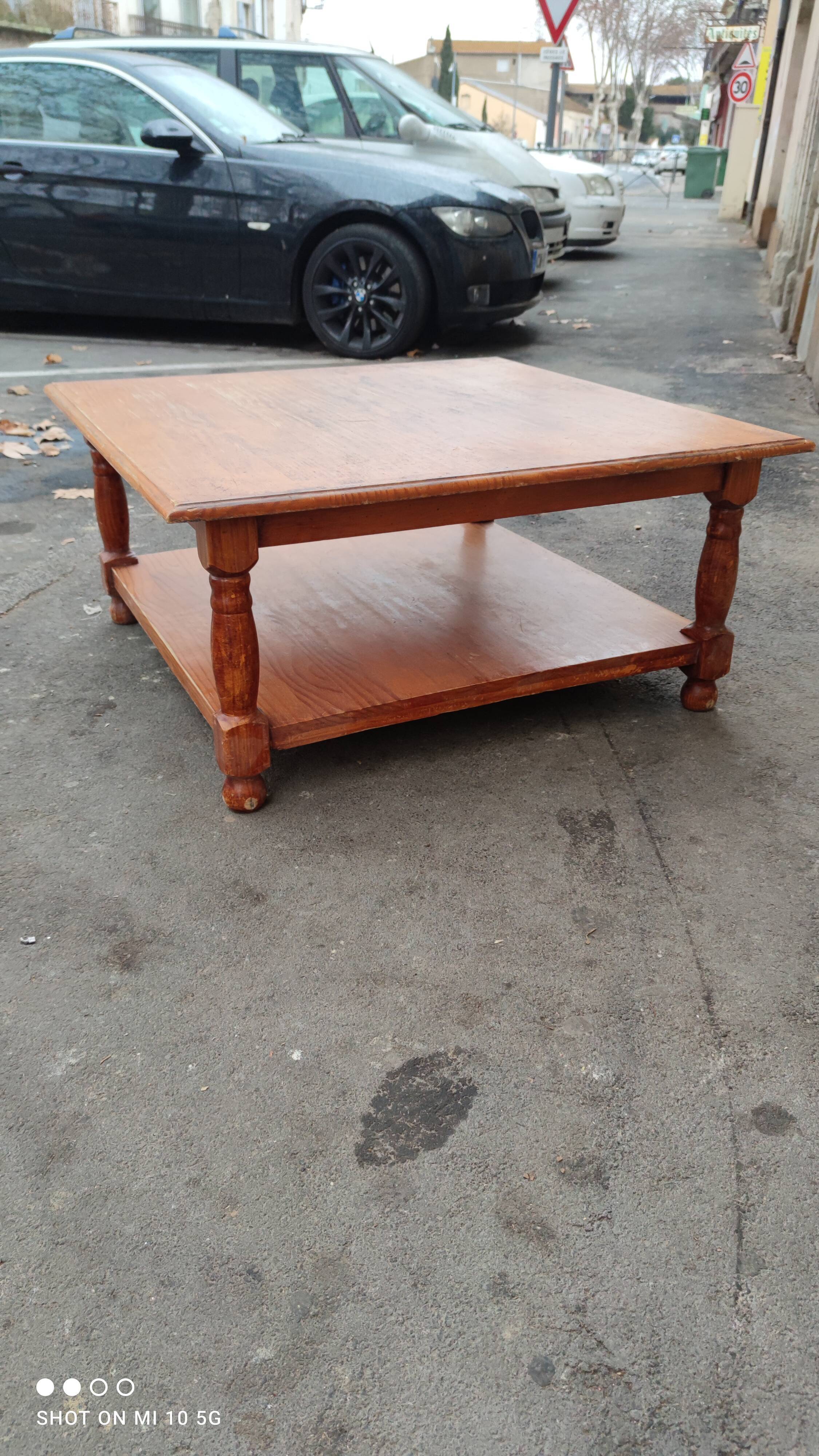 Table basse carré en sapin double plateau