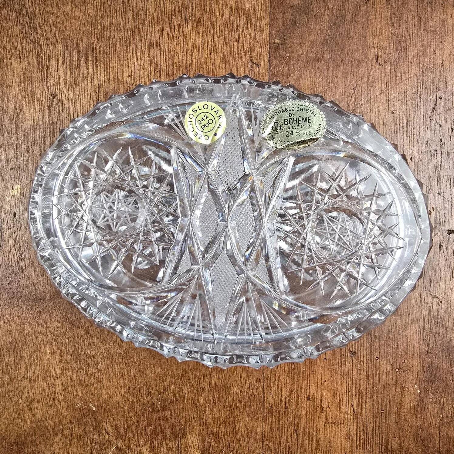 Vintage hand-cut Bohemian crystal bonbonnière Czechoslovakia