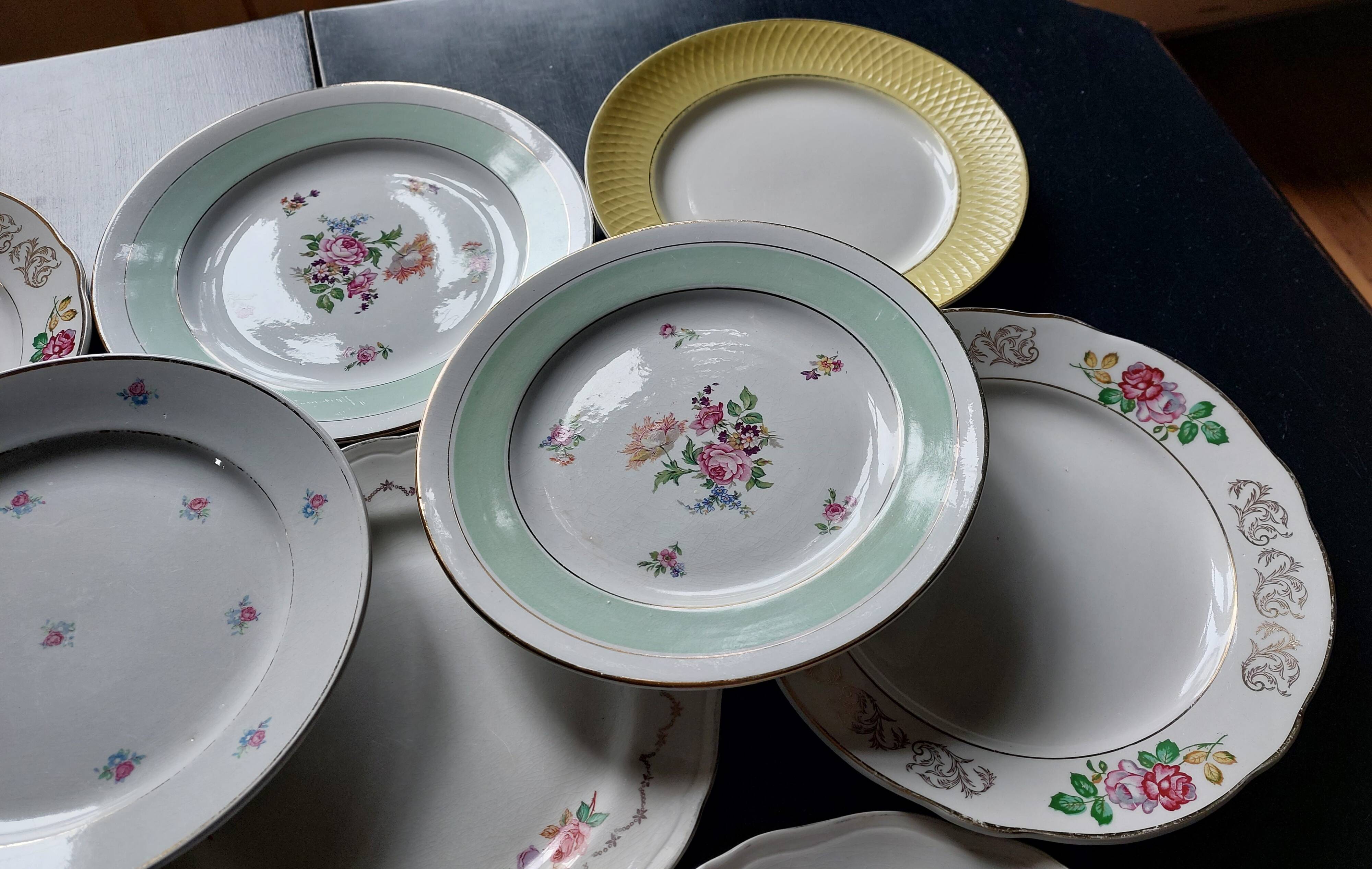 Mismatched vintage dinner plates