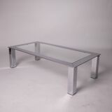 C. 1975 - Table basse moderniste en acier chromé et verre - France/Belgique