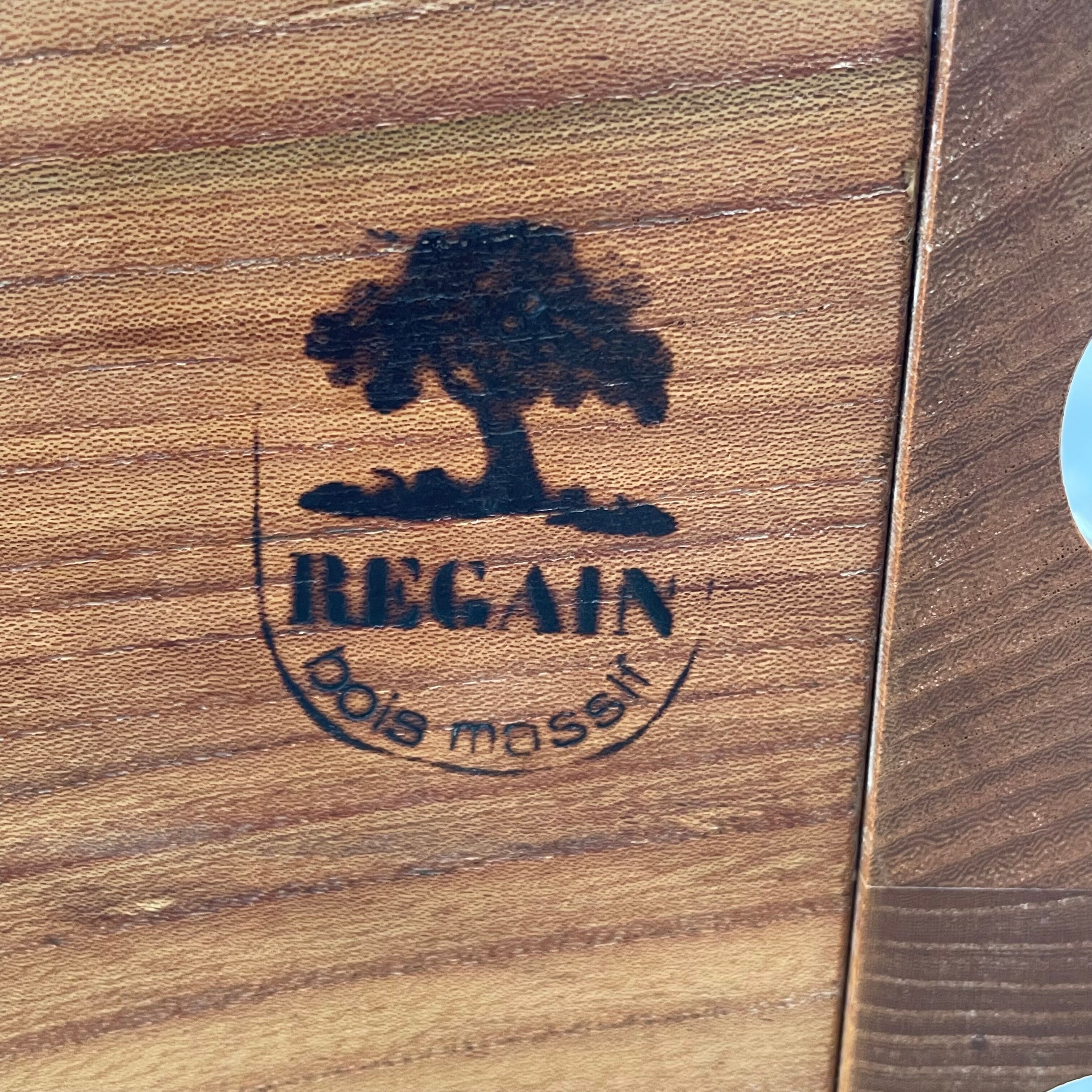 Brutalist chest of drawers in solid elm, Maison Regain, 1970