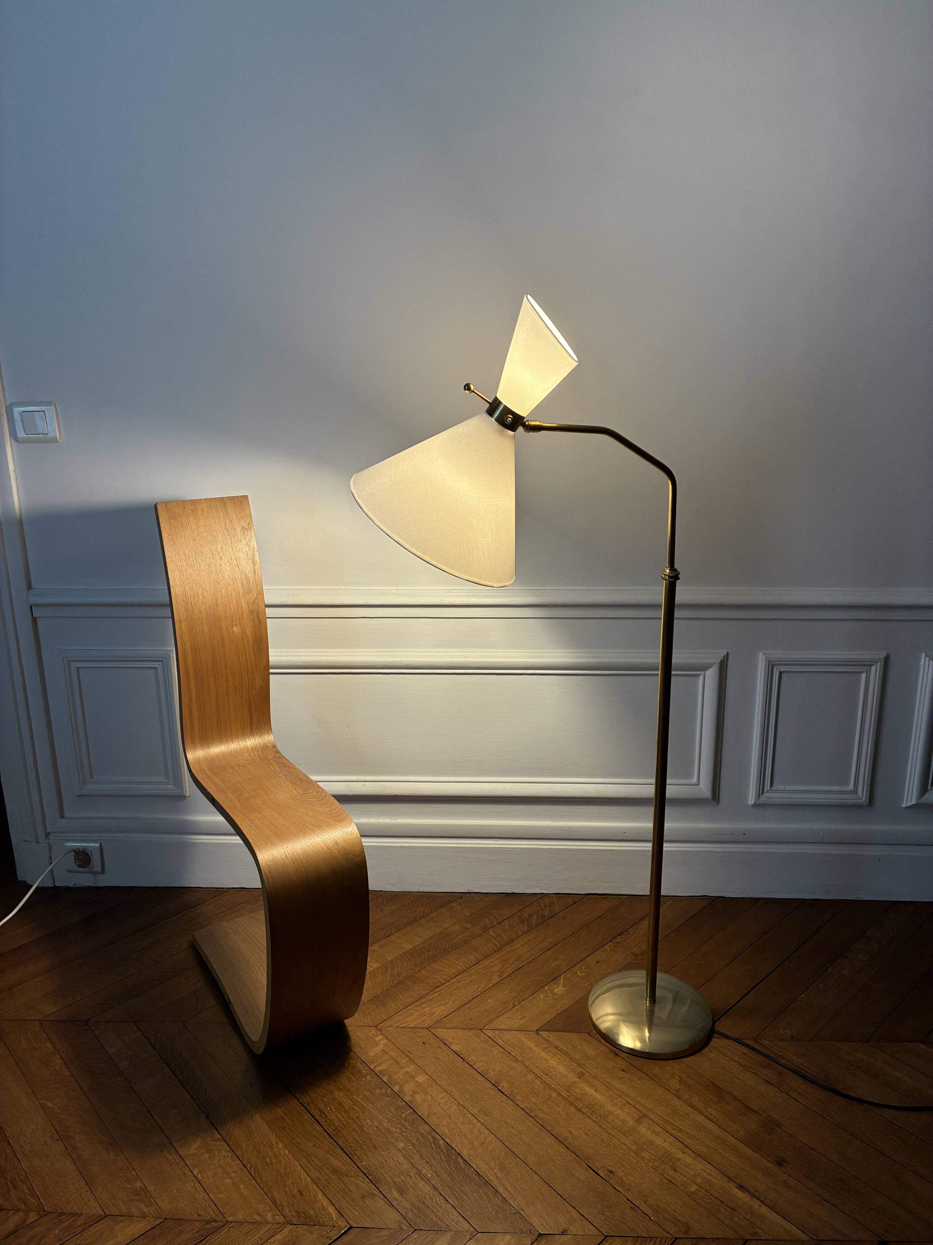 Adjustable Diabolo floor lamp in brass - 1950s
