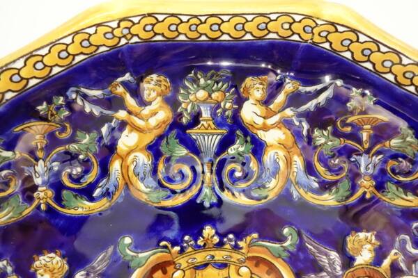 Melonniere faience Gien Renaissance decor blue background