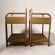 Vintage bedside tables in metal and brown beige wood.