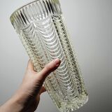 Large moulded glass vase, draped decoration, vintage 1960s.