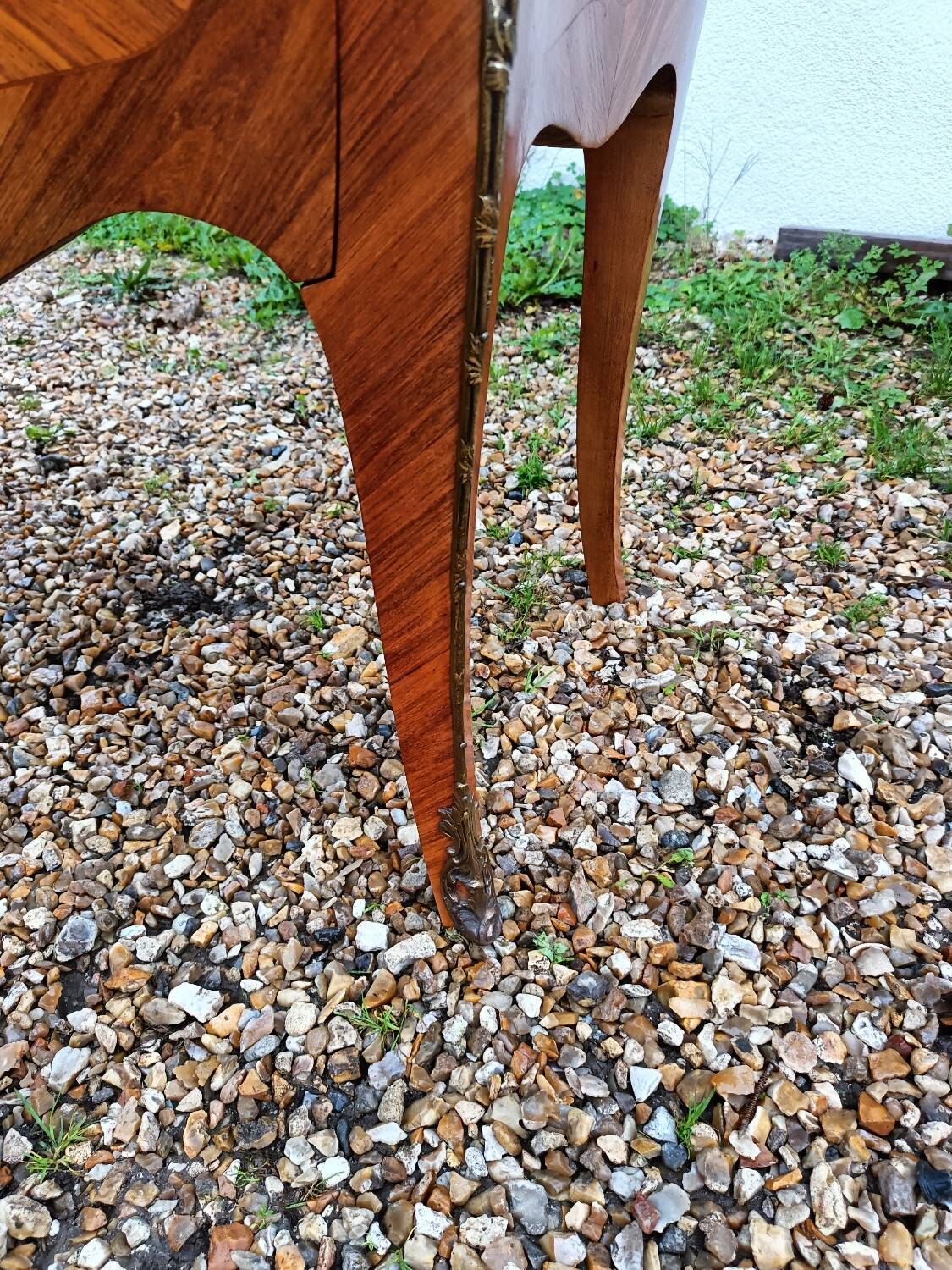 Old marquetry chest of drawers, Louis XV style marble top