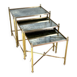 Nest of table from “maison bagués 1970” in gilt bronze and glass tops