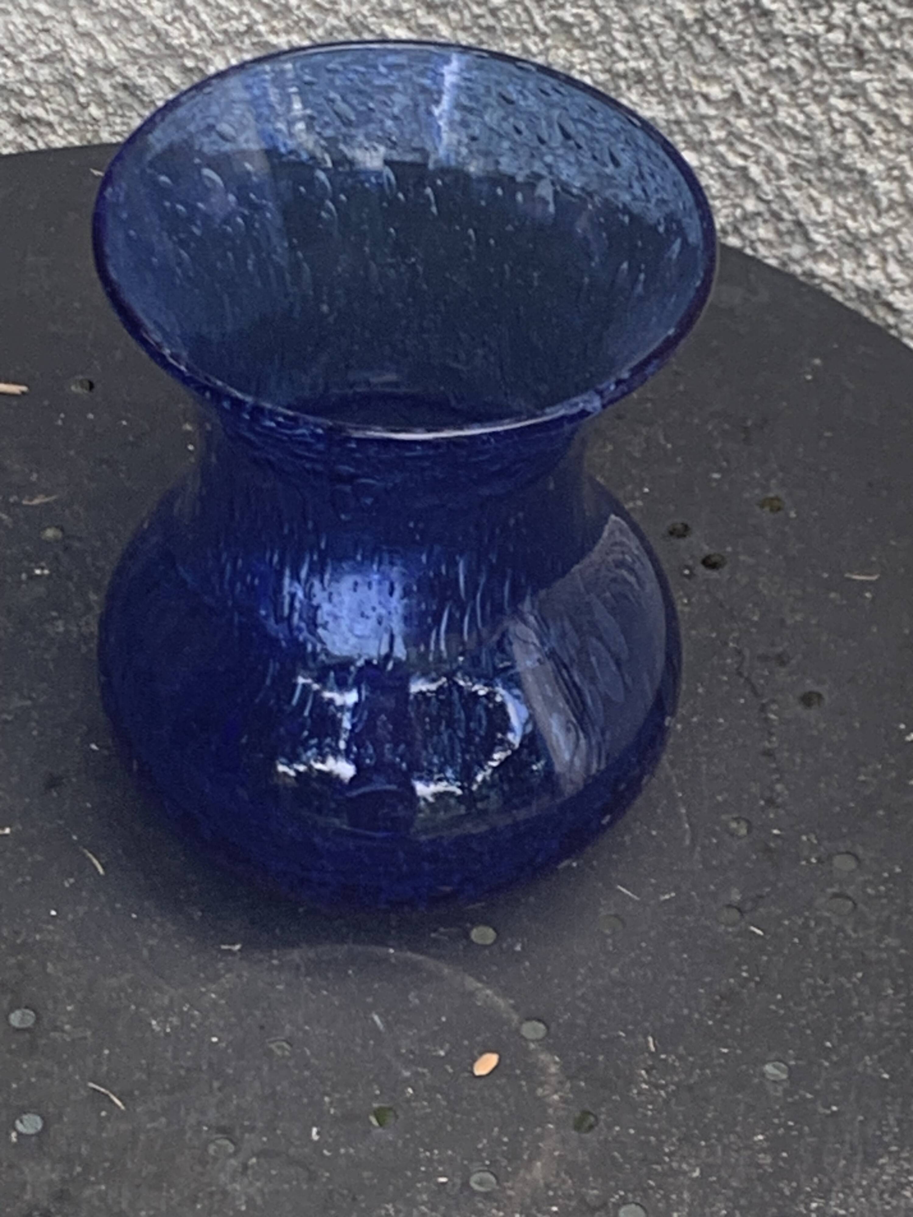 Roman vase in Persian blue blown glass, vintage Biot glassware