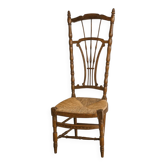 Chaise ancienne en bois tourné et assise en paille – Dossier lyre sculpté