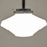 Art Deco glass suspension from Clichy, speckled white, France circa 1920.