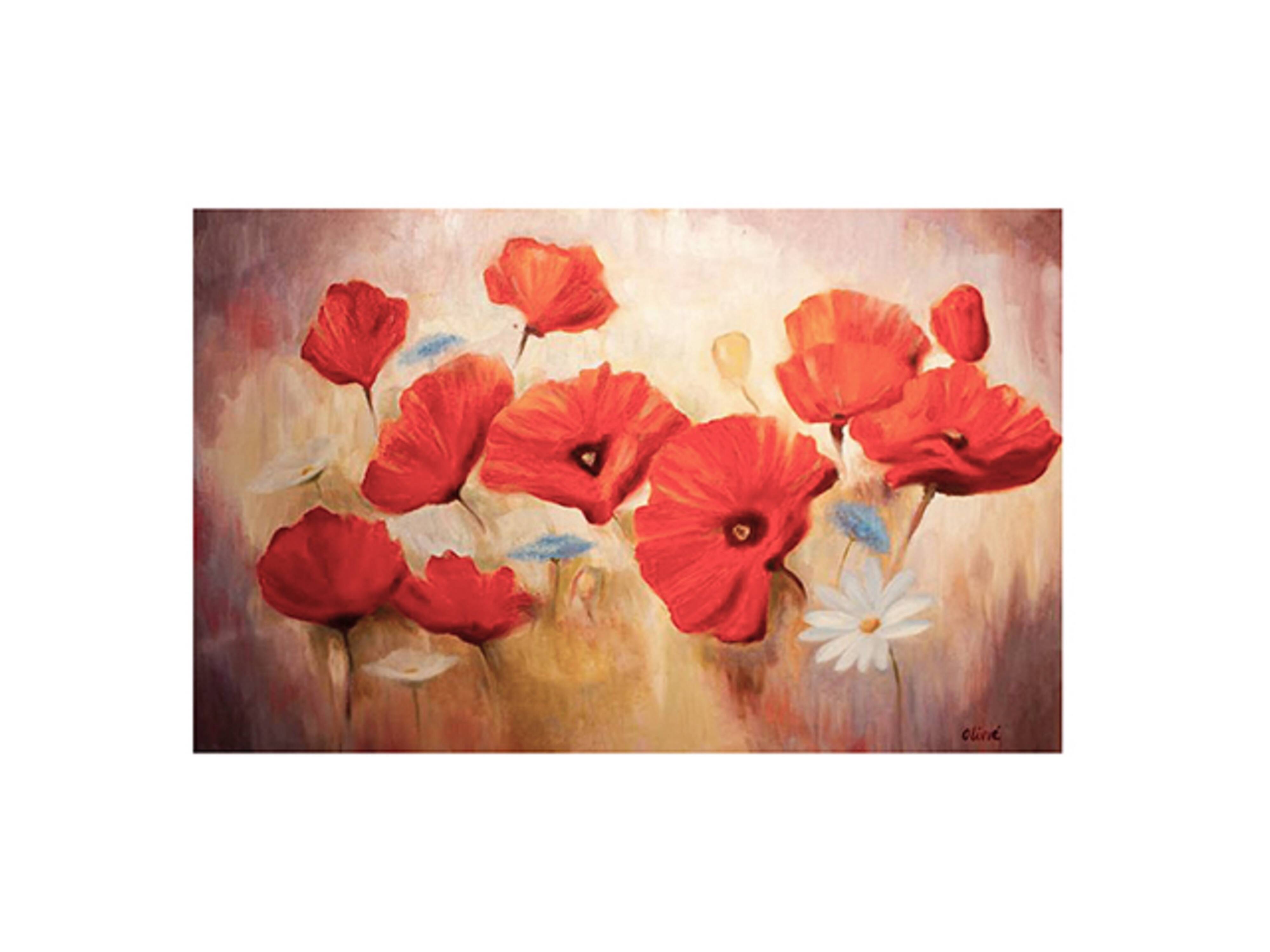 CUADRO DE AMAPOLAS Y MARGARITA PINTADO AL ÓLEO SOBRE LIENZO.