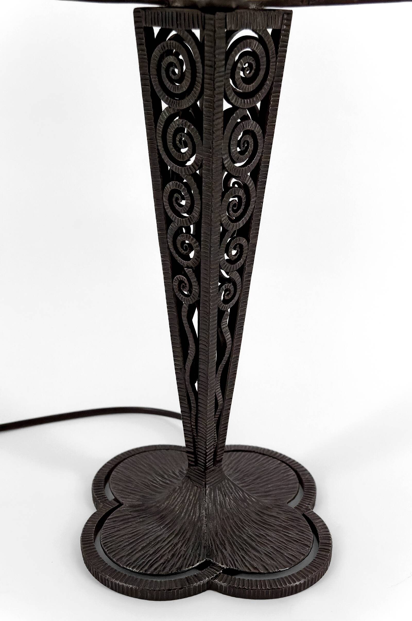 Wrought Iron Mushroom Lamp with Blown Glass Shade, 1920