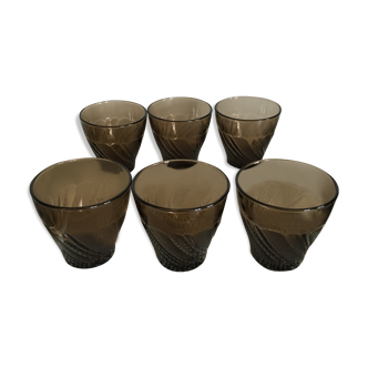 Lot of 6 vintage Vereco smoked and textured glass glasses