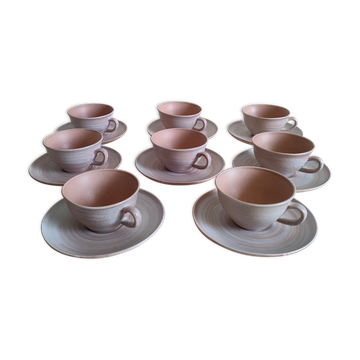 Set of 8 pink stoneware mugs