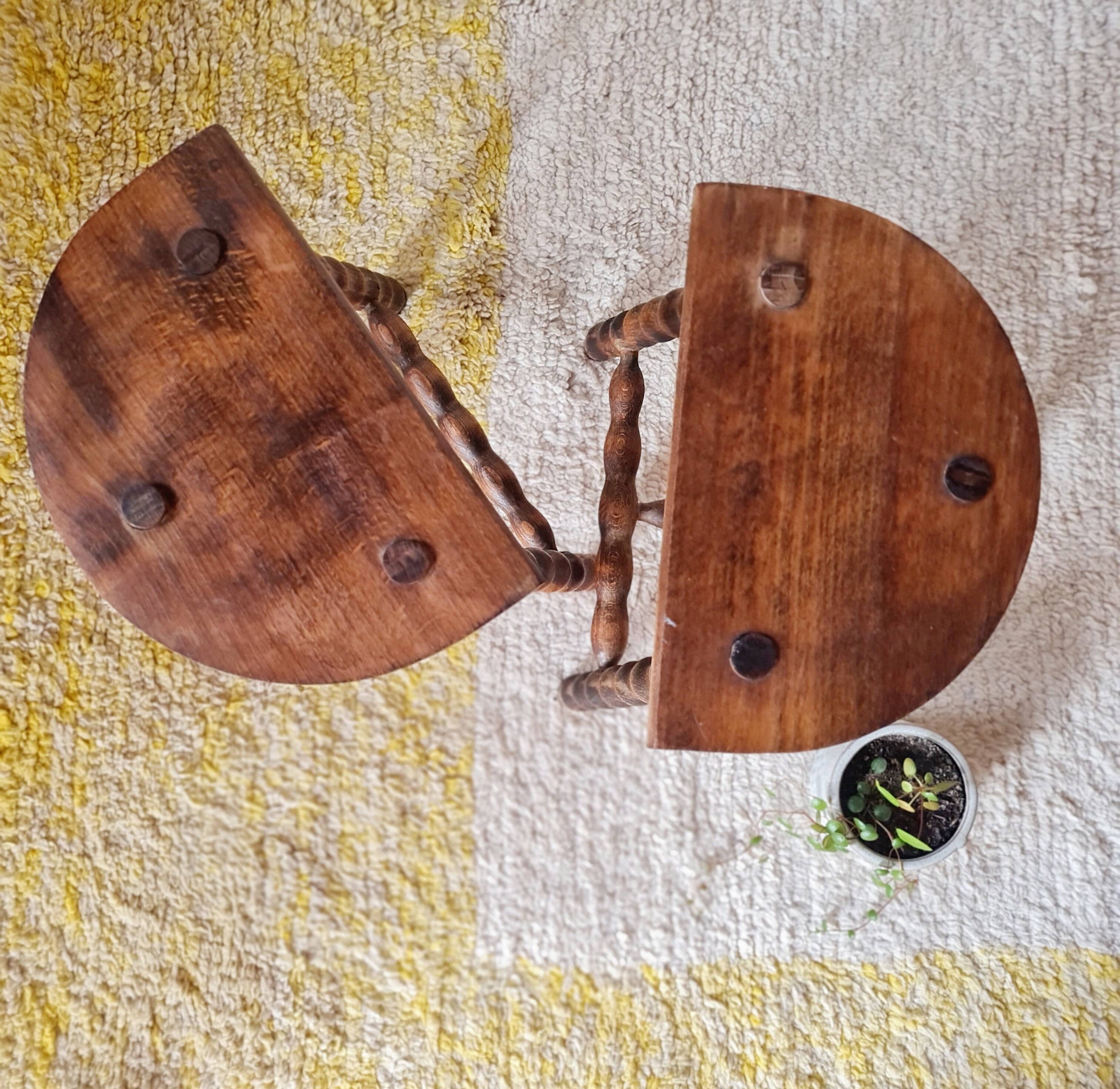 Wooden tripod stools - pair of turned leg bedside tables