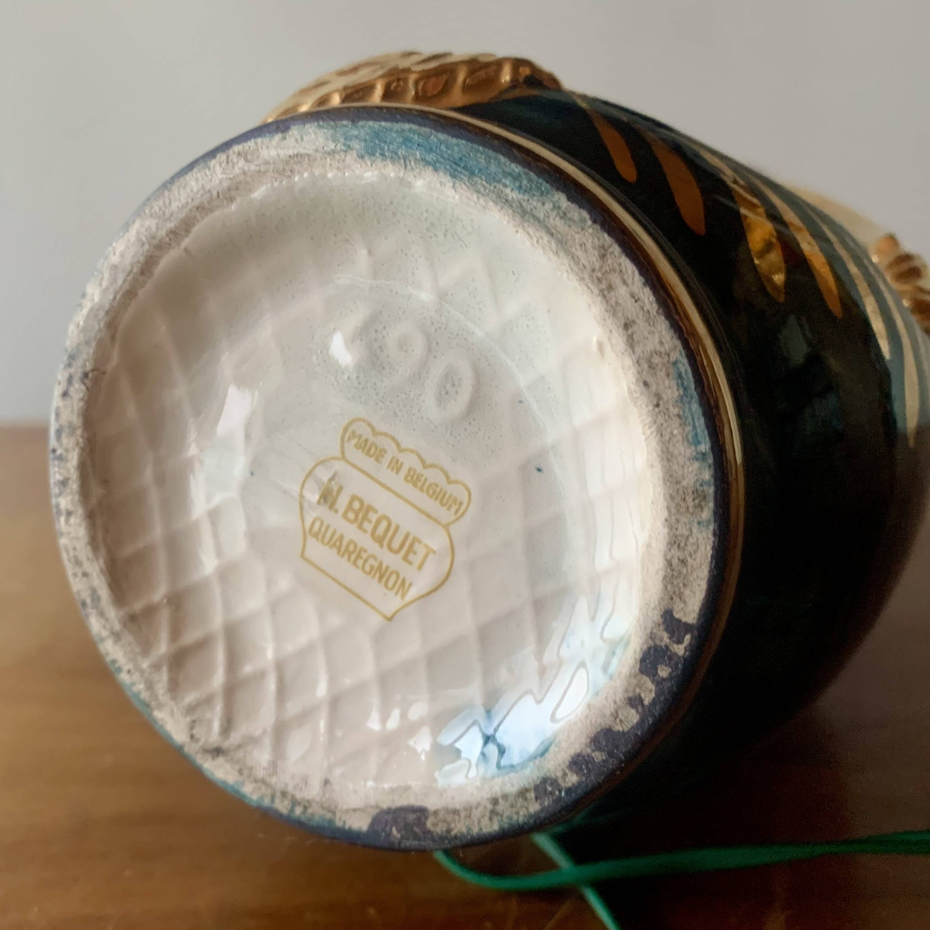 Old glazed ceramic bedside lamp - Bequet - Made in Belgium