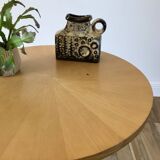 Table basse tripode en bois et marqueterie bicolore design scandinave 1950