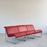Red leather Remmi sofa by Yrjö Kukkapuro