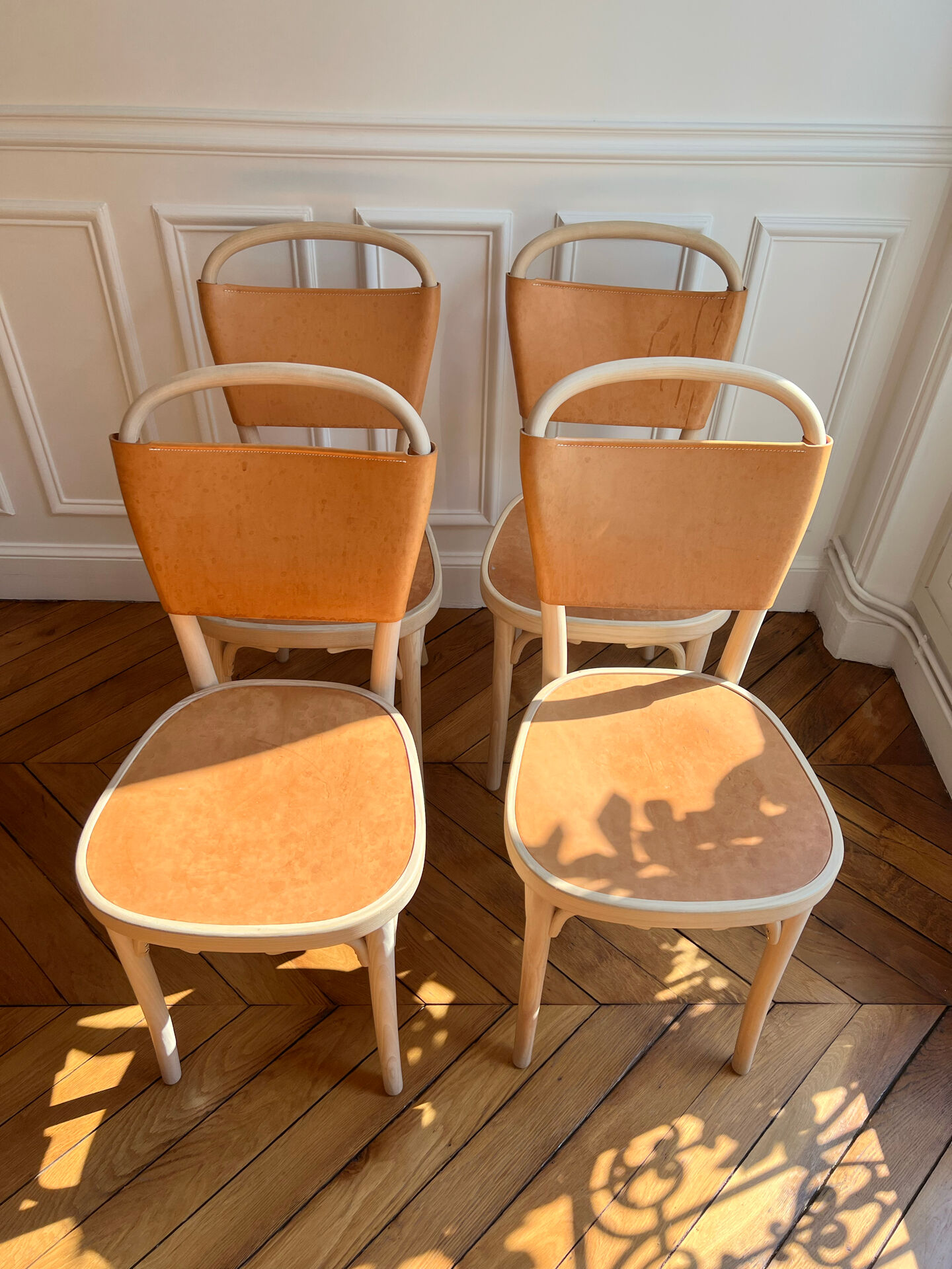 4 Gemla Vilda 3 dining chairs – Solid beech and natural leather – Sweden