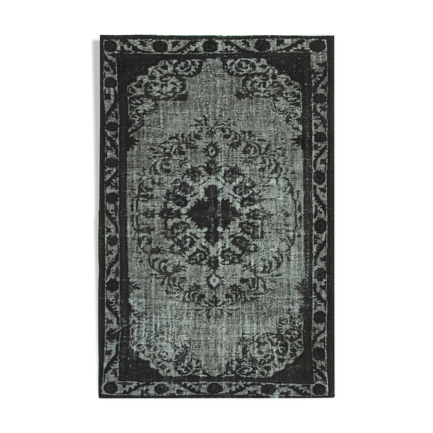 Hand-knotted vintage turkish 1970s 191 cm x 293 cm black rug