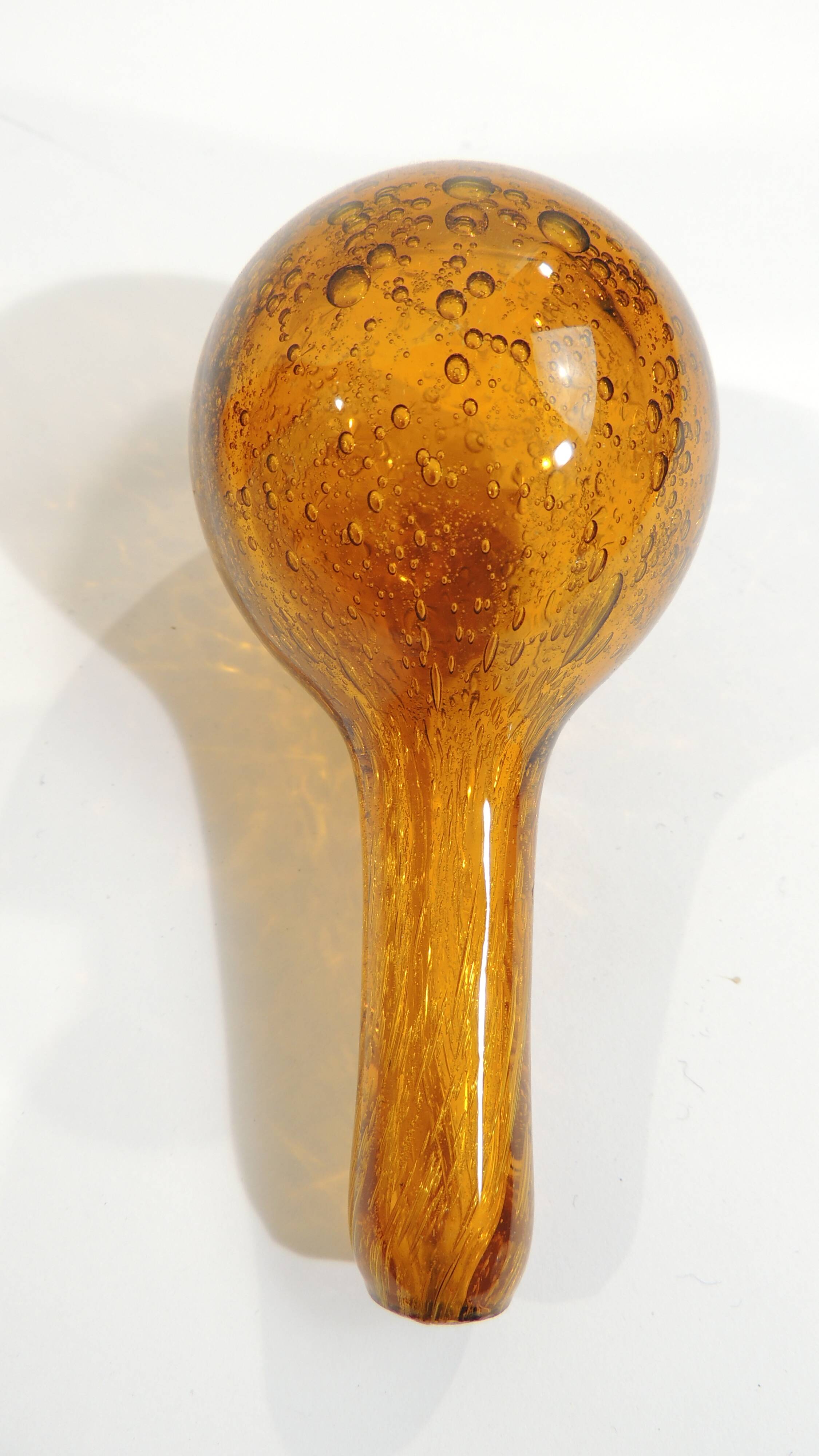 Amber bottle in bubbled blown glass, signed Biot – France, vintage 1970s