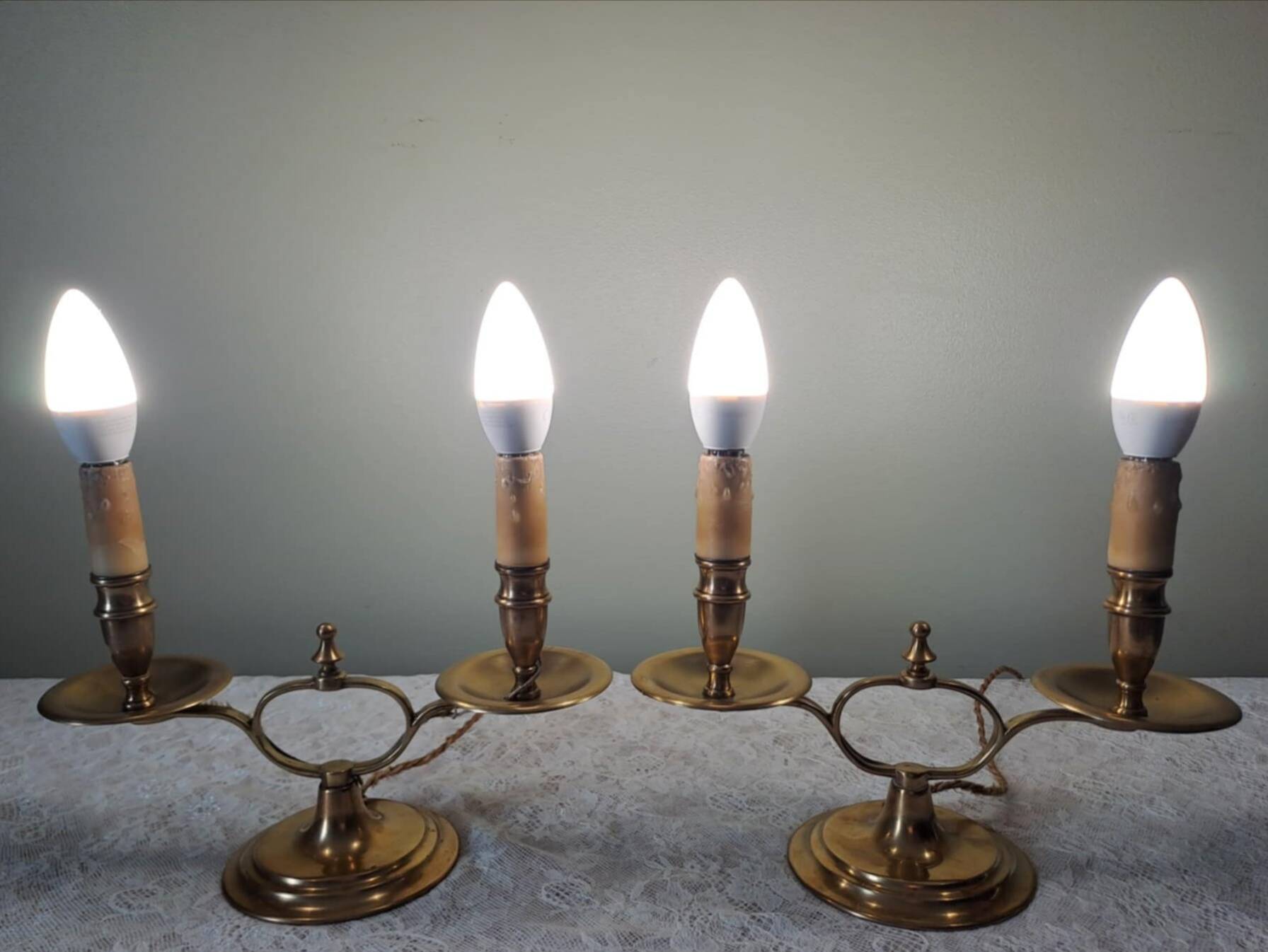 Pair of English gilt bronze "Peerage" lamps