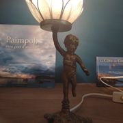 Bedside lamp angel left flower lotus mother-of-pearl base cast iron patinated brass