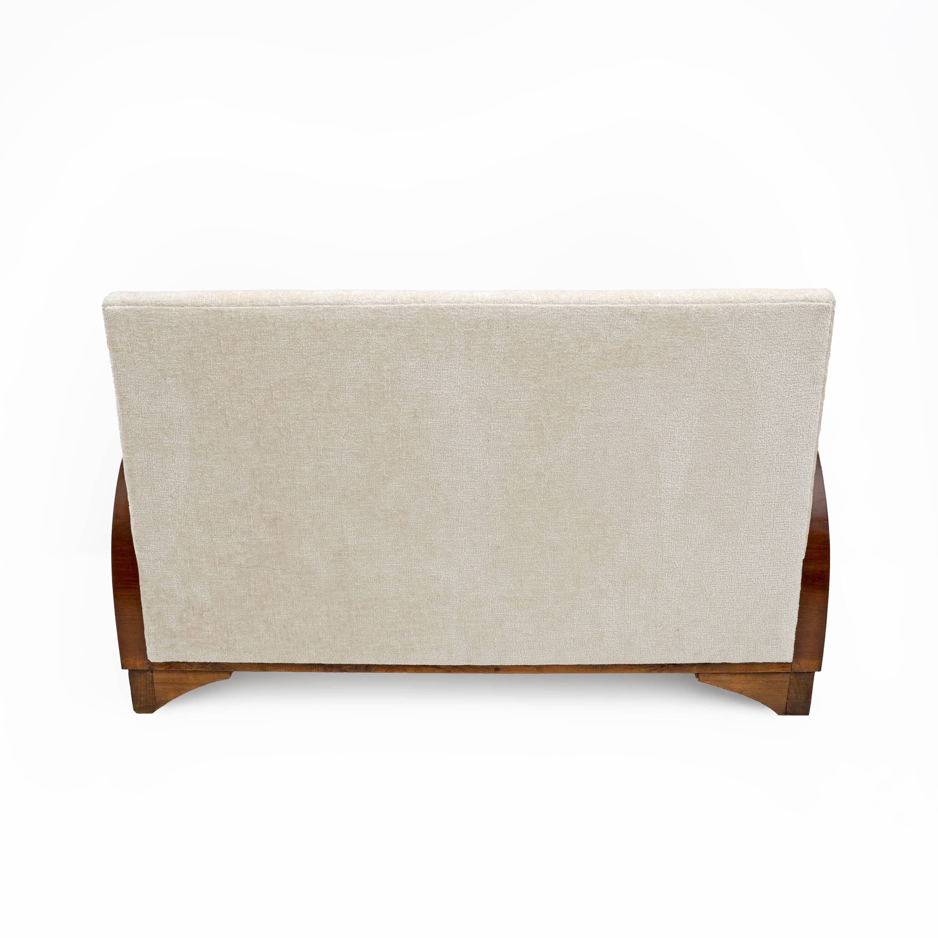 Art Deco Bouclè and Walnut Loveseat, Italy, 1930s