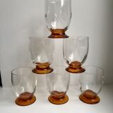 Set of 6 shot glasses with amber foot art deco 30s