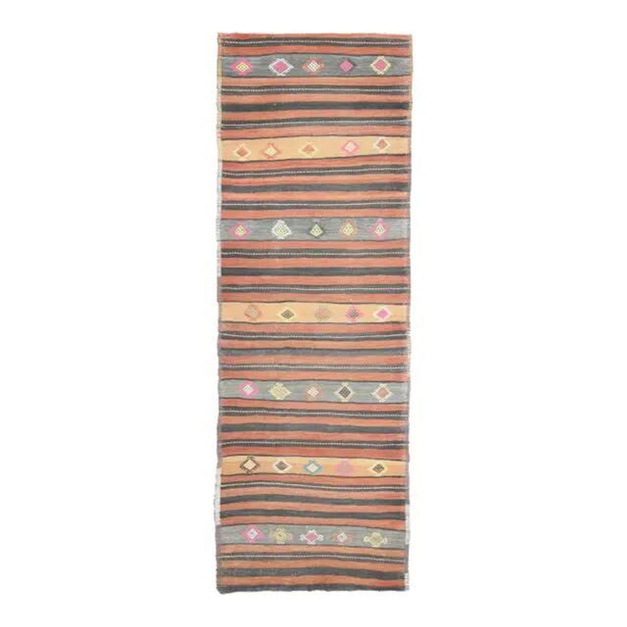 1970s  Turkish Oushak Handmade Wool Cotton Orange Runner Rug 125x376
