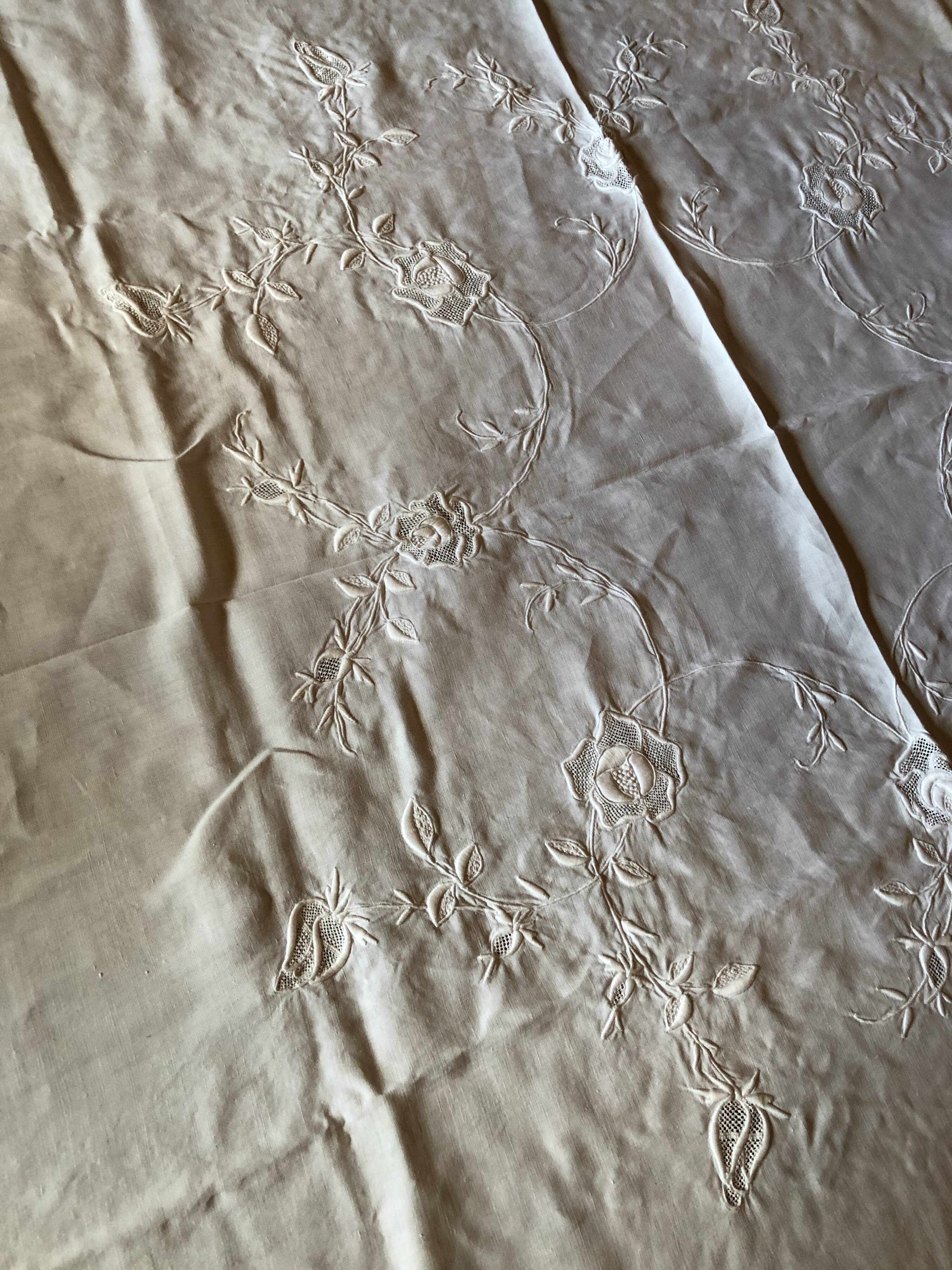 Embroidered linen tablecloth