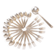 Silver plated metal service: 12 soup spoons, 12 forks and ladle.