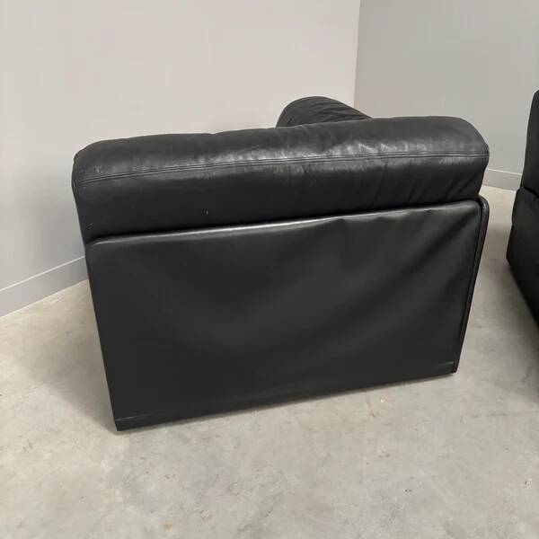 Vintage black leather sofa / daybed, 1970s
