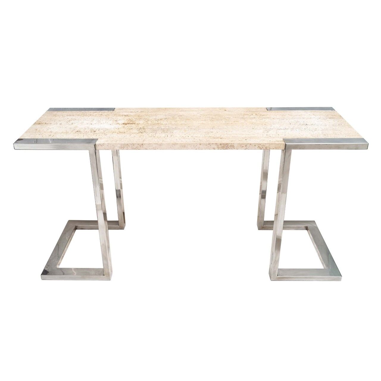 Console en métal chromé et travertin, italie, années 1970