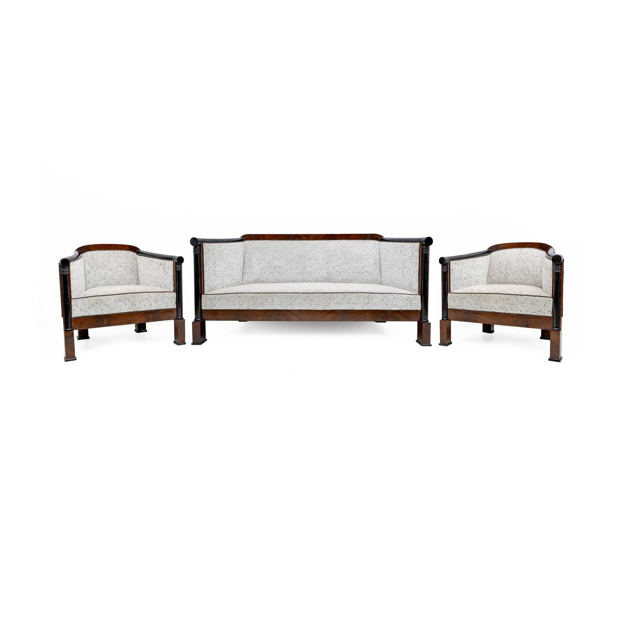 19th Century Biedermeier Mahogany Feather Two Armchairs and Sofa, Vienna