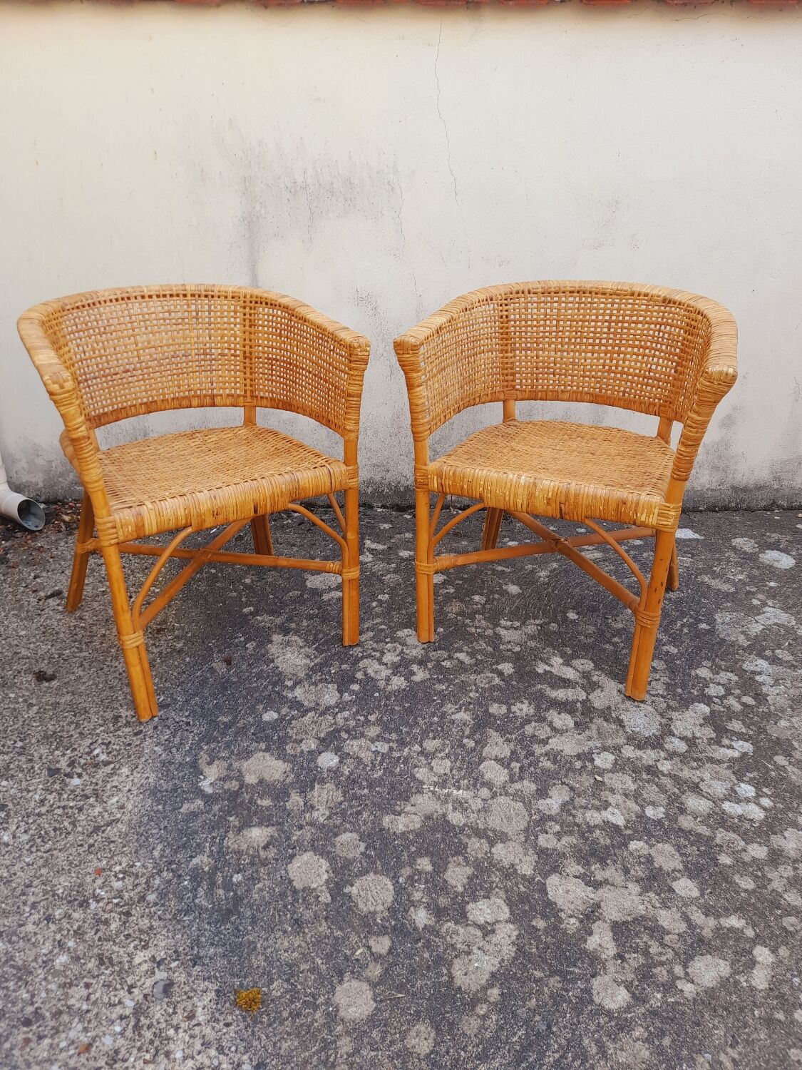 2 vintage cane rattan armchairs