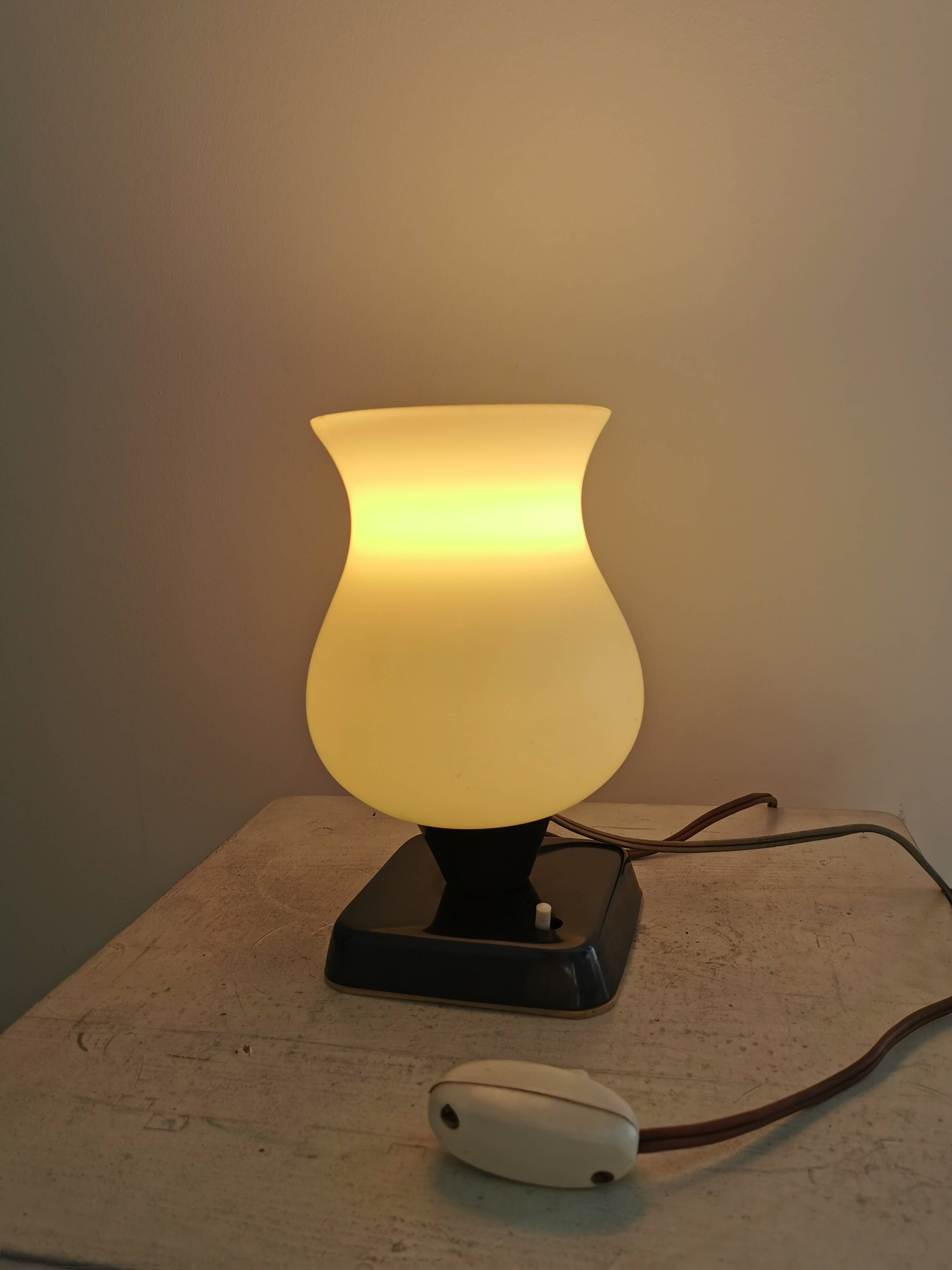 Mid Century Opaline Glass Table Lamp: Retro Bedside Lighting, 1960s Yugosla