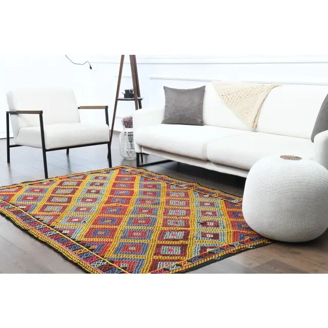 1970s Vintage Turkish Oushak Handmade Wool Cotton Red Area Rug 155x224