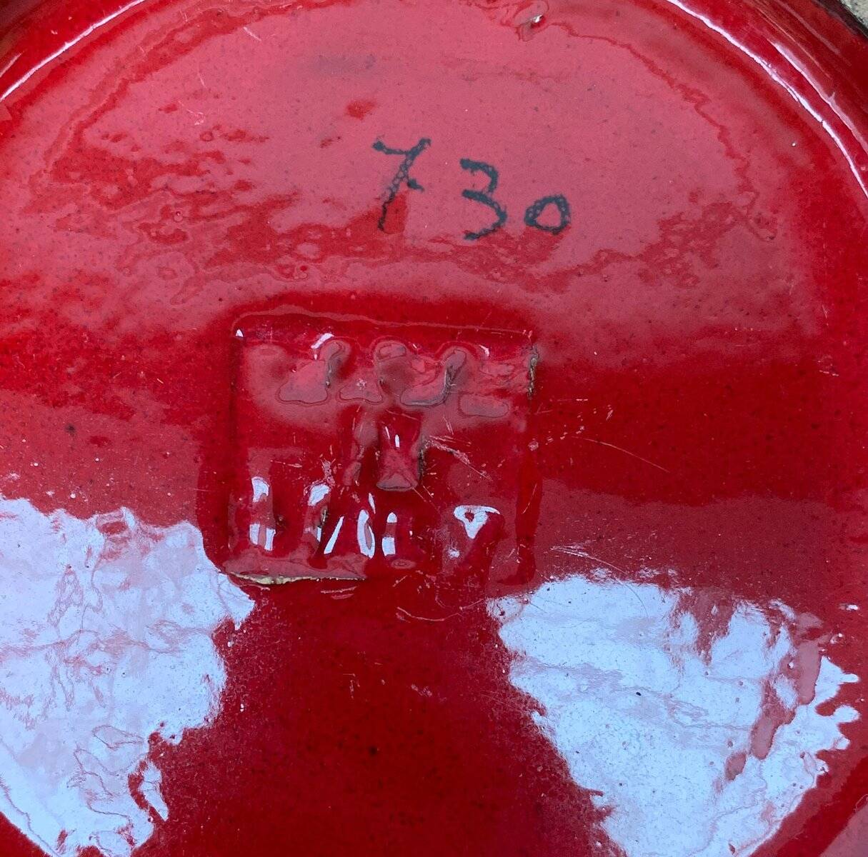 Italian red ceramic vase from the mid-century by Aldo Londi for Bitossi, 1960s.