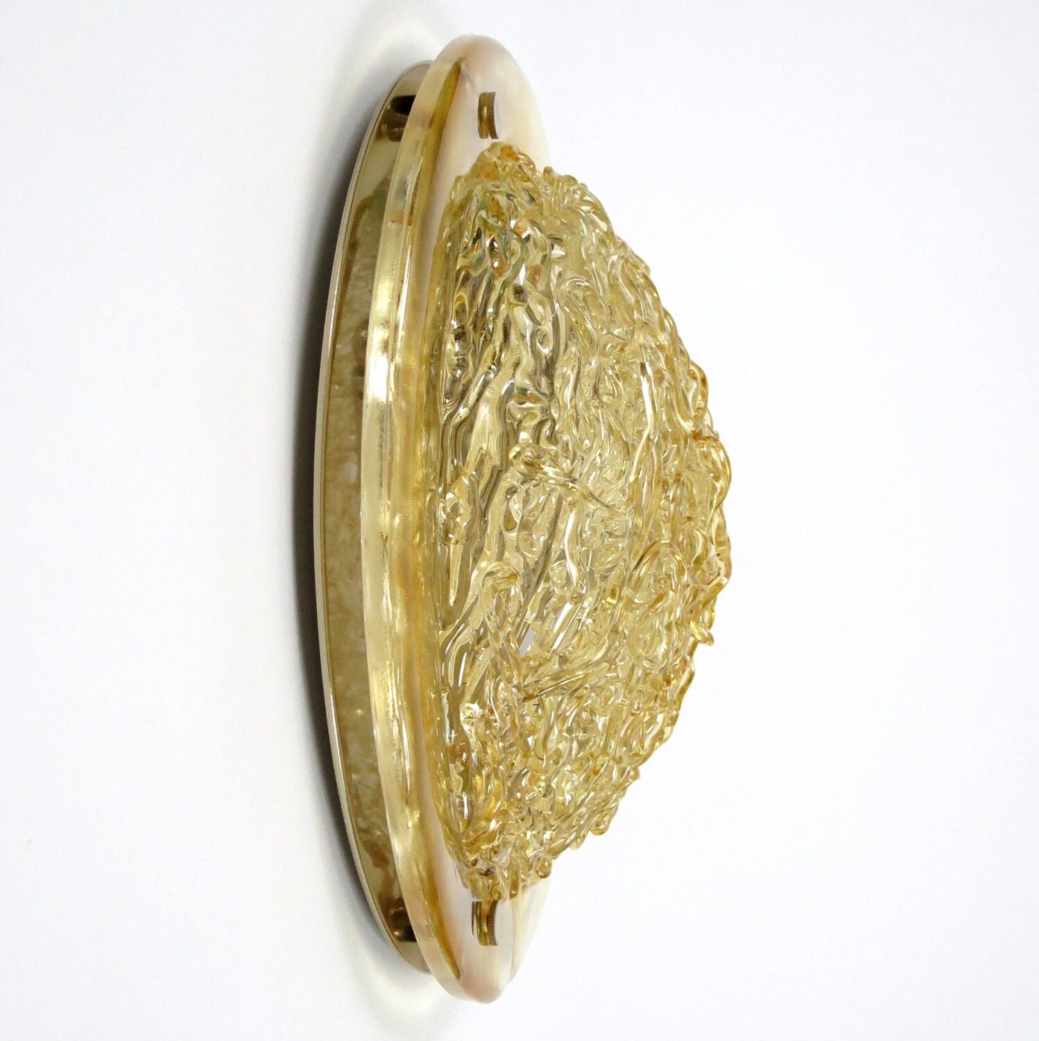 Pair of  Italian brass and glass wall lights, 1980s