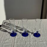 Set of 6 blue-footed champagne flutes; 3 pairs of designs.