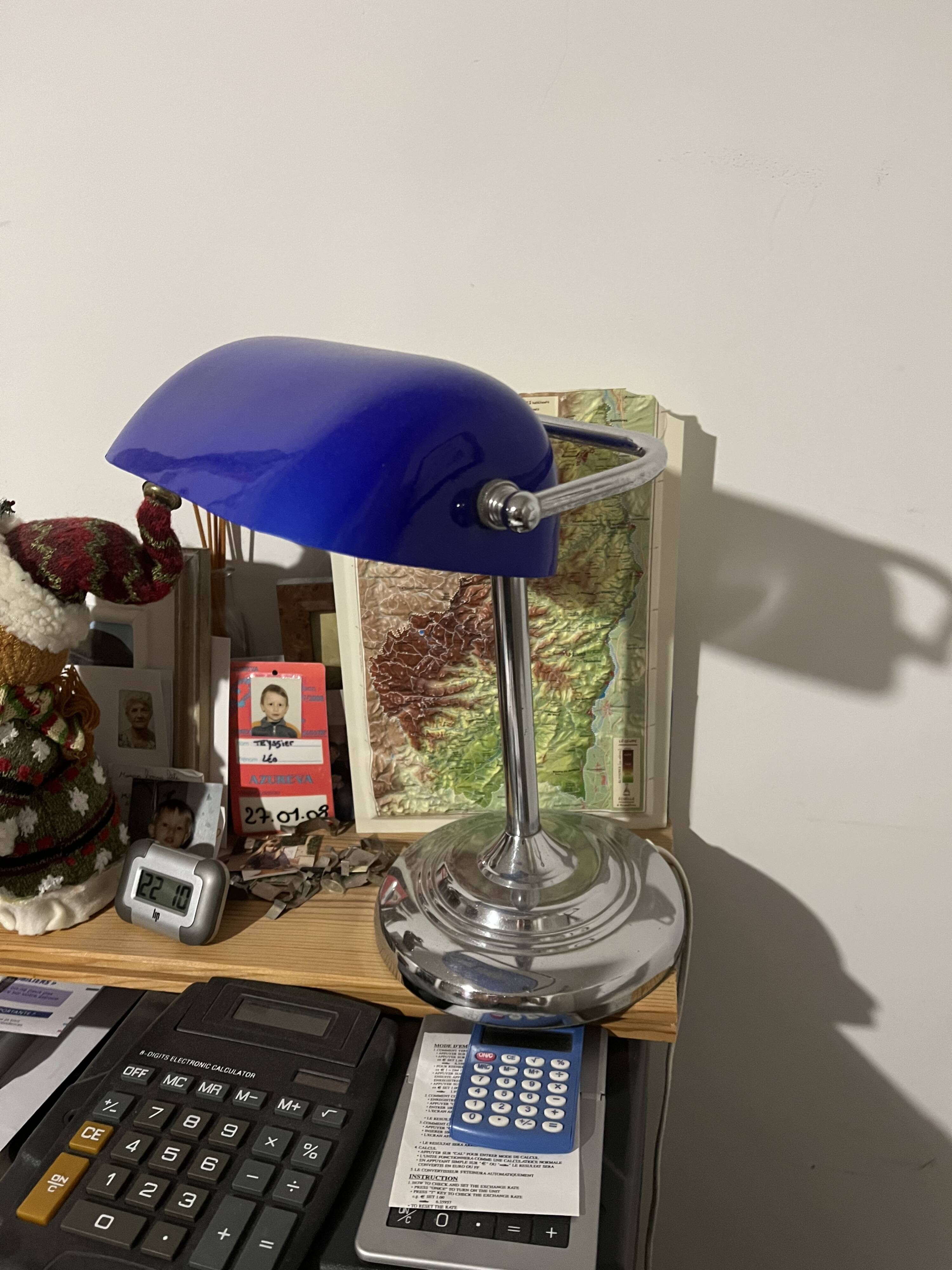 Lampe de banquier bleu/argent