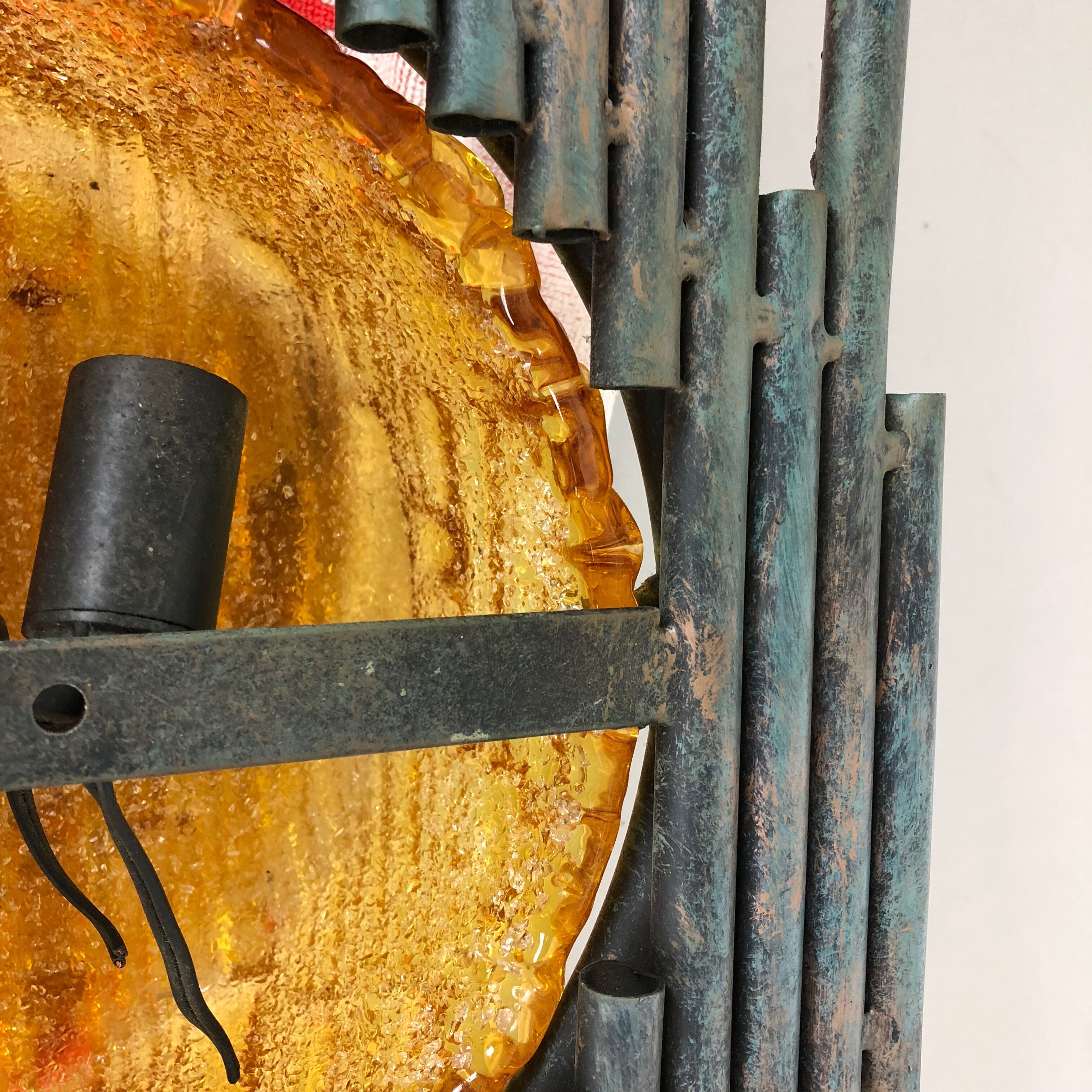 Brutalist Copper Wall Scones Light with Glass by Marcello Fantoni, Italy, 1960s