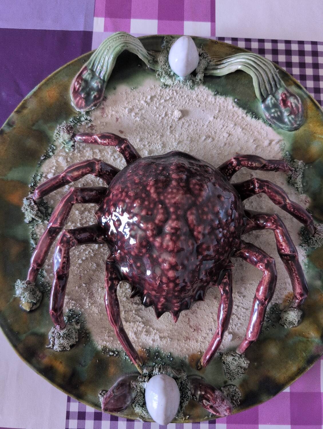 Barbotine earthenware crab plate